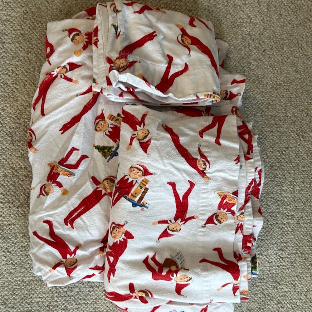 Pottery Barn Kids Elf on the Shelf Twin brushed flannel sheet set